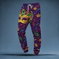 thumbnail image 2 of Men's Mardi Gras Pants Carnival Print Elastic Waist Joggers Color Purple Size S, 2 of 3