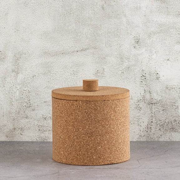 BIDK Home Round Large Cork Storage Box with Lid - 6.25" - Beige