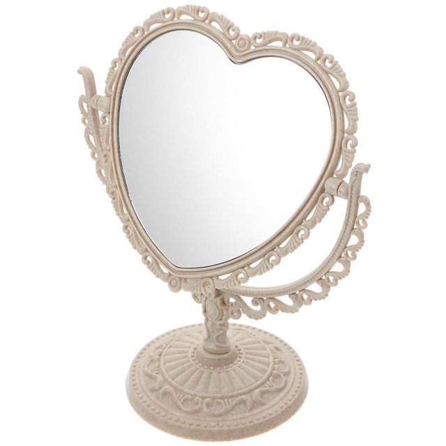 HLONK Vintage Desktop Makeup Mirror Creative Heart Shaped Mirror Rotatable Mirror