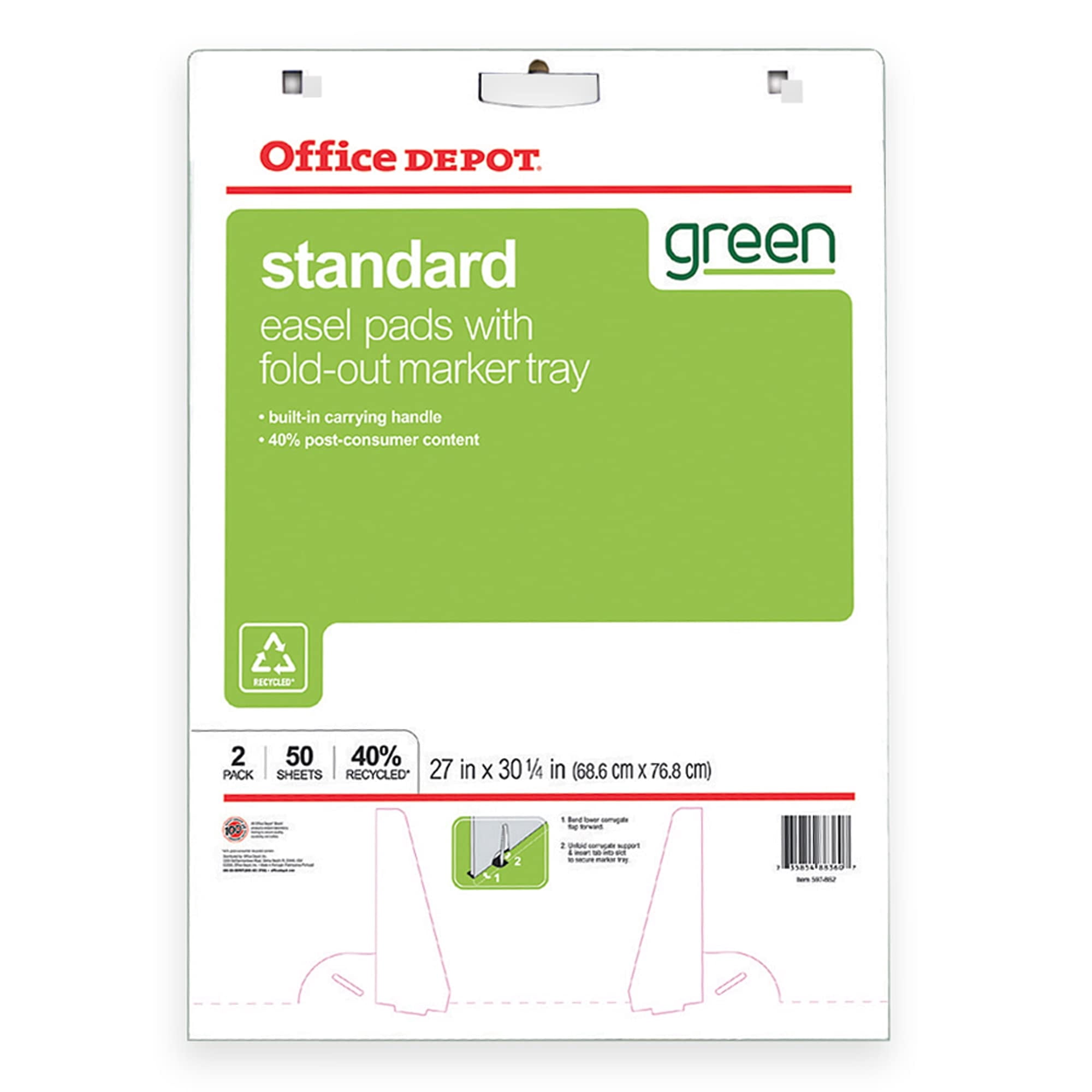 Office Depot 40% Recycled Bleed-Resistant Easel Pads, 27in. x 32in., Plain White Paper, 50 Sheets, Box Of 2, 99454