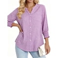 thumbnail image 2 of Fantaslook Plaid Womens Button Down Shirts 3/4 Sleeve V neck Tops with Smocked Cuffs Dressy Cotton Blouses, 2 of 10
