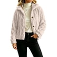 thumbnail image 3 of Cropped Fleece Jacket Women Plus Size Turndown Collar Long Sleeve Solid Color Thick Velvet Lightweight Warm Fleece Coat Casual Outdoor Hiking Travel Sport Outerwear, 3 of 7