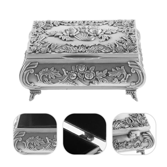 Pretyzoom Rose Shape Jewelry Box for Vintage Decor with Silver Velvet Gift 1Pcs