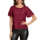 thumbnail image 4 of Craaazy Women's Sparkle Short Sleeve Top with Scallop Hem and Round Neck Gifts, 4 of 9