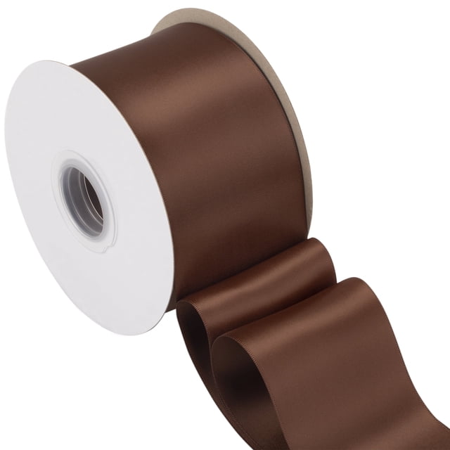 Joycrosso Brown Ribbon 3 Inch Wide Thick Fabric Ribbon, 50 Yards Double Faced Satin for Chair Sash Bows Making Bouquet Sewing Christmas Decoration