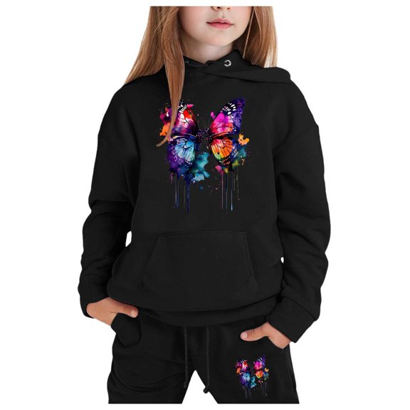 Girl's 2 Piece Pullover Sweatshirt Set Child Toddler Boys Long Sleeve Solid Warm Hoodie Pullover Tops Pants Kids Outfits Sweat Suit Sweatsuits 2-3 Years