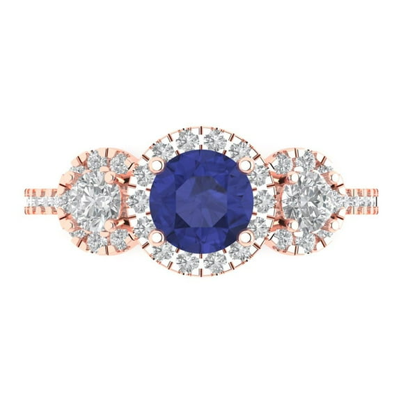 Three-Stone Engagement Ring for Women - 1.46ct Simulated Tanzanite in 18K Rose Gold Promise Ring