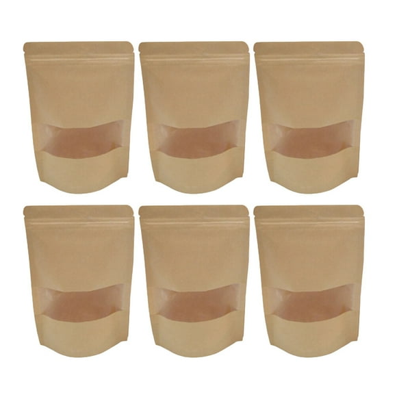 25pcs Packing Kraft Papers Window Bag Stand up Gift Dried Food Fruit Tea Packaging Pouches Zipper Self Sealing Bags(12X20cm)