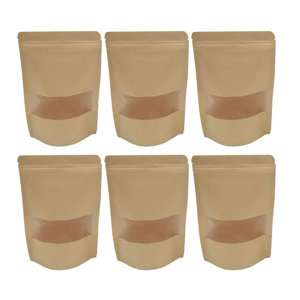EeaseMX 25 bolsas de papel kraft con ventana para embalaje, con cierre autosellante, para alimentos secos, frutas, té, etc. (12 x 20 cm)