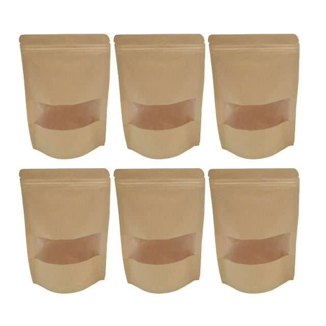 EeaseMX 25 bolsas de papel kraft con ventana para embalaje, con cierre autosellante, para alimentos secos, frutas, té, etc. (12 x 20 cm)