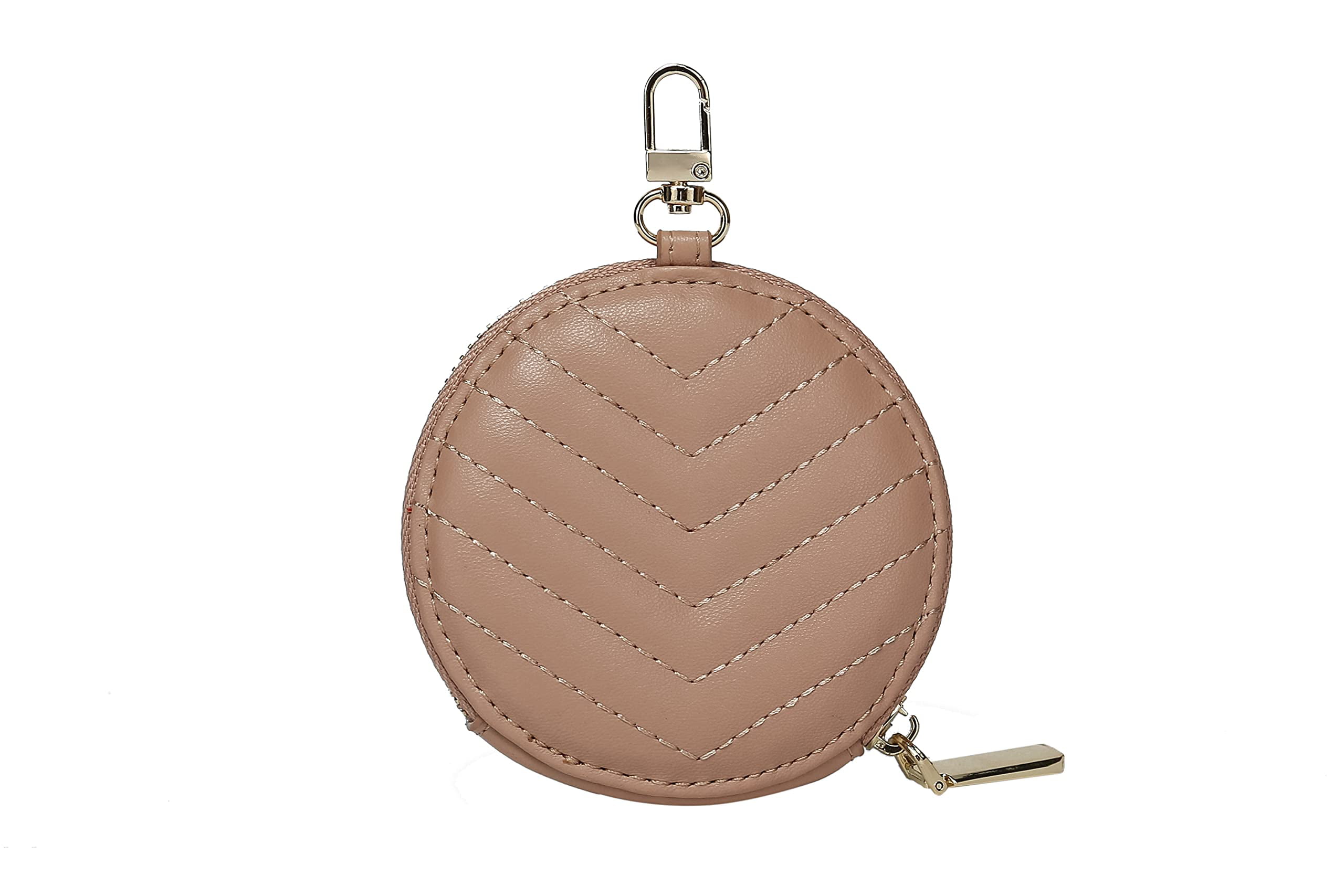 Daisy Rose Round Coin Purse Pouch Change Wallet Holder for Women with Clasp - PU Vegan Leather - Beige, Adult Unisex, Size: One Size