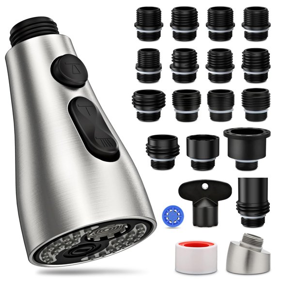 Kitchen Faucet Head Replacement 3 Modes with 17 Adapters, Pull Down Spray Head for Kitchen Faucet, Kitchen Sink Faucet Head G 1/2,