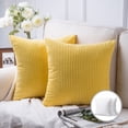 thumbnail image 1 of Soft Corduroy Striped Velvet Square Decorative Throw Pillow Cusion For Couch, 20" x 20", Yellow, 2 Pack, 1 of 11