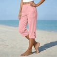 thumbnail image 3 of Mifsaly Loose Capri Pants for Women Side Button Summer Casual Capris Lightweight Flowy Travel Everyday High Waisted Cropped Trousers with Pockets Pink,S, 3 of 5