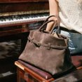 thumbnail image 3 of Bolsos de mano vintage de gamuza sintética para mujer, bolsos y carteras de diseñador de lujo, novedad de 2024, con hebilla de cinturón, asa superior, para hombro bajo el brazo, 3 of 5