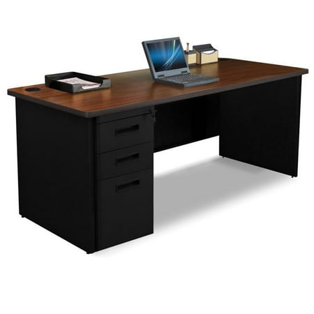 - Pronto PDR7230SP-B-BK-MADN 72 W x 30 D Single Full Pedestal Desk, Mahogany Laminate & Black Finish