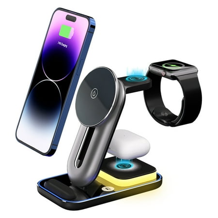 Charging Station for Huawei/Samsung/Apple/Xiaomi, 3 in 1 Wireless Charger, Magnetic Suction,15W
