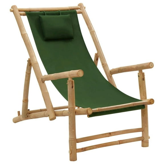 vidaXL Patio Deck Chair Sling Chair for Balcony Deck Porch Bamboo and Canvas