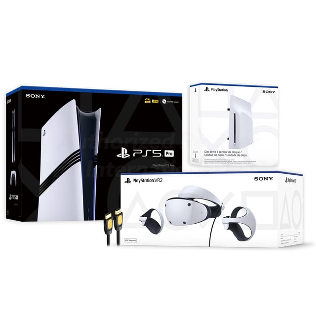 PlayStation 5 Pro & PSVR2 Deluxe Combo, VR2 Headset, Sense Controllers, PS5 Pro + Disc Drive, DualSense, 4K HDR Advanced Rendering, Eye Tracking, Adjustable Lens, with Mytrix HDMI2.1- PS5 VR2 Bundle