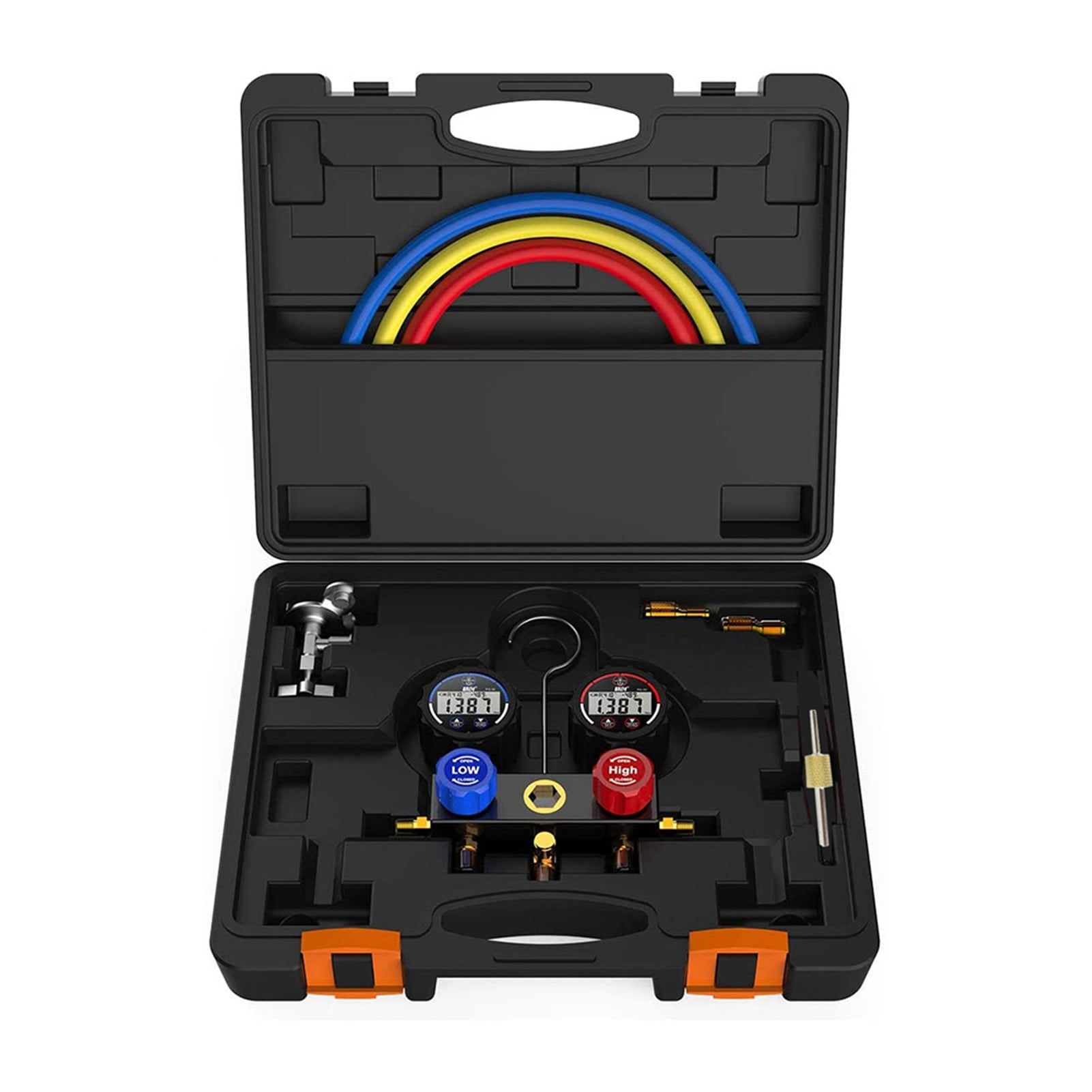 DMG-1B Refrigeration Digital Manifold Gauge Meter HVAC Pressure Temperature Tester Leakage Test+ Carrying Case + Hoses