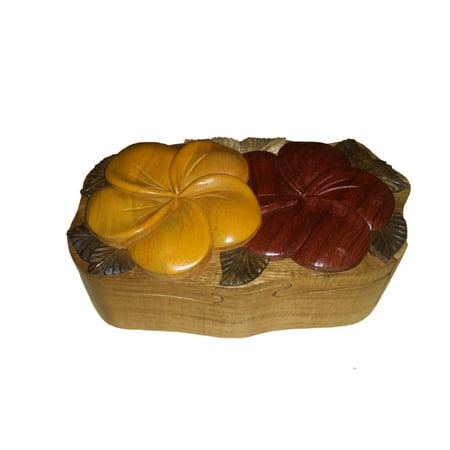 Hawaiian Jewelry - Hawaiian Style Wood Keepsake Jewelry Puzzle Box Double Plumeria