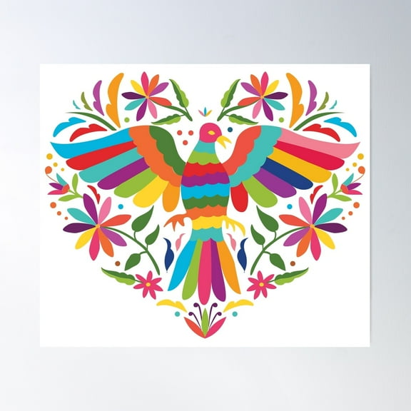 Mexican Otomí Heart Design Poster Wall Art, Modern Wall Decor For Living Room Bedroom, 8x12 UNFRAMED