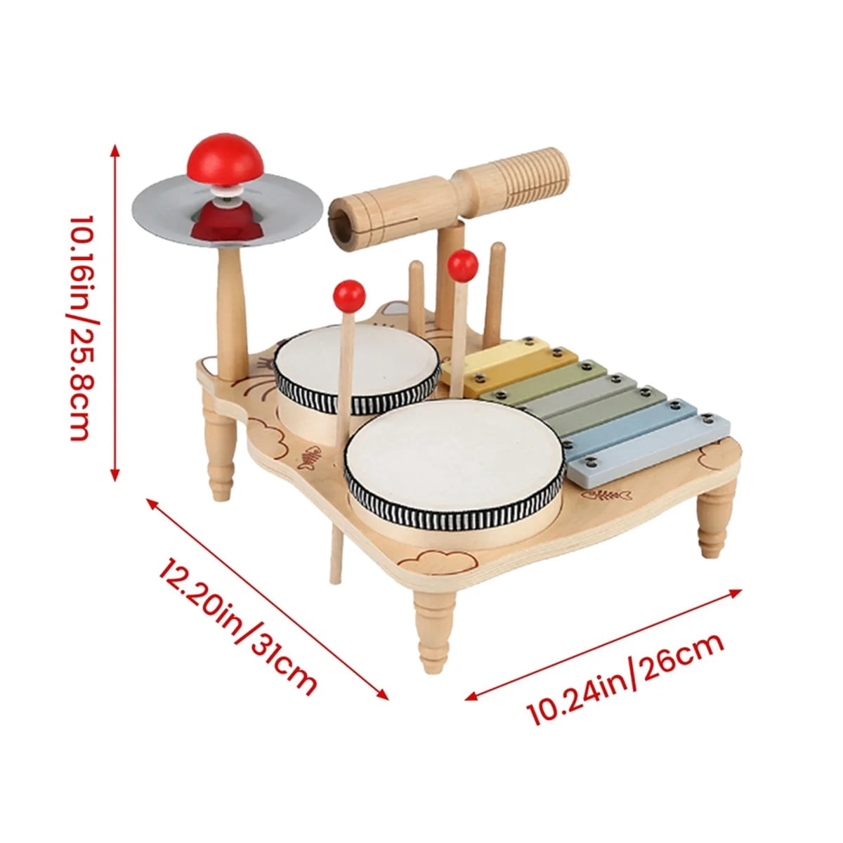 SINGOMON Children's Drum Set, Wooden Musical Toys (Includes Xylophone Cymbals), Birthday Gifts For Boys And Girls Studying In Montessori