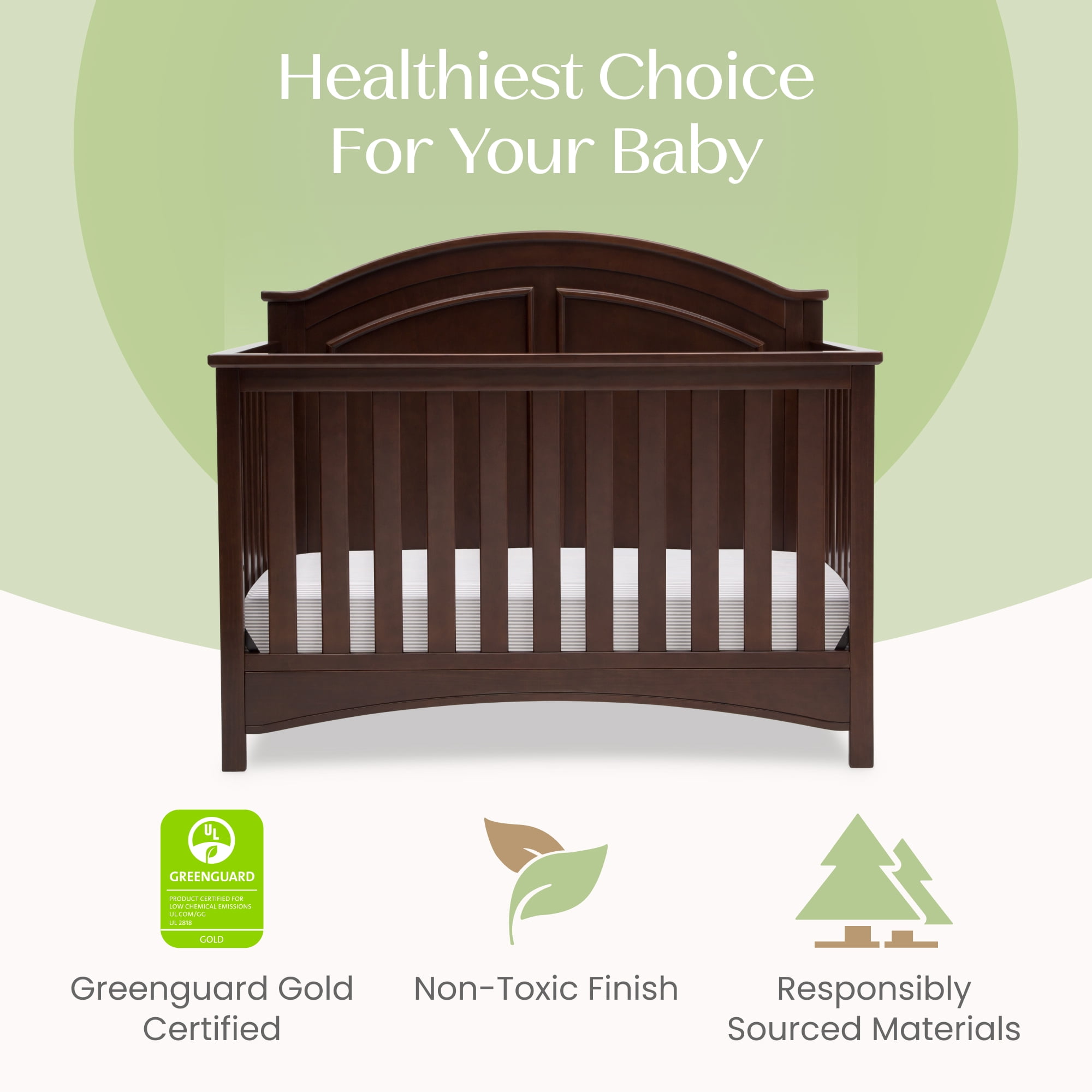 Delta Children Perry 6-in-1 Convertible Crib, Greenguard Gold Certified, Converts to Toddler Bed, Daybed, Sofa Bed & Full-Size Bed with/without Headboard, Fits Standard Crib Mattress, Walnut Espresso