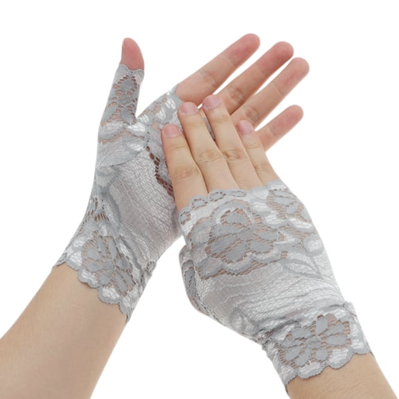 Unique Bargains 1 Pair Breathable Flower Manicure Gloves Women Silver Tone Black