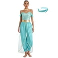 thumbnail image 3 of YiZYiF Women's Arabian Princess Dance Costume Halloween Party Fancy Dress Shiny Belly Dance Jumpsuit Turquoise B XXL, 3 of 7