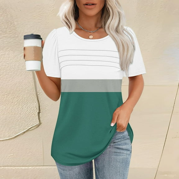 Sweet Home Farm V Neck T Shirts for Women Shirt Short Sleeve Formal Casual Spring Summer Clothing Flowing Creases Front Short Sleeve Shirts for Women Green