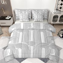 Manfei Gray Stripe 7-Piece Twin Bedding Sets,Abstract Geometric Lines Bedding Comforter Set,Modern Art Sheet Sets For Girls Kids,Microfiber Bedroom Decor Reversible