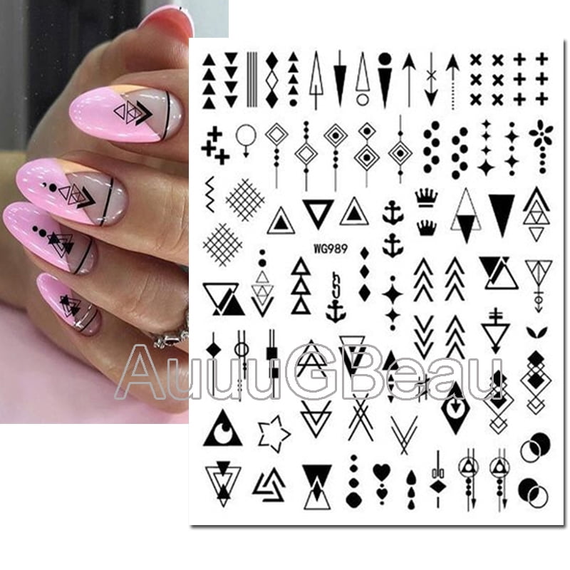 3d Nail Art Stickers Geometric Lines Faces Love Hearts Letters Leaves Stars Adhesive Sliders Nail Decals Decoration For Manicure