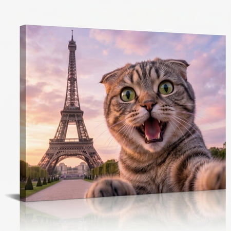 XaaKee Canvas Wall Art Scottish Fold Humorous Animal Portrait Art Prints Inner Framed 18*12Inch