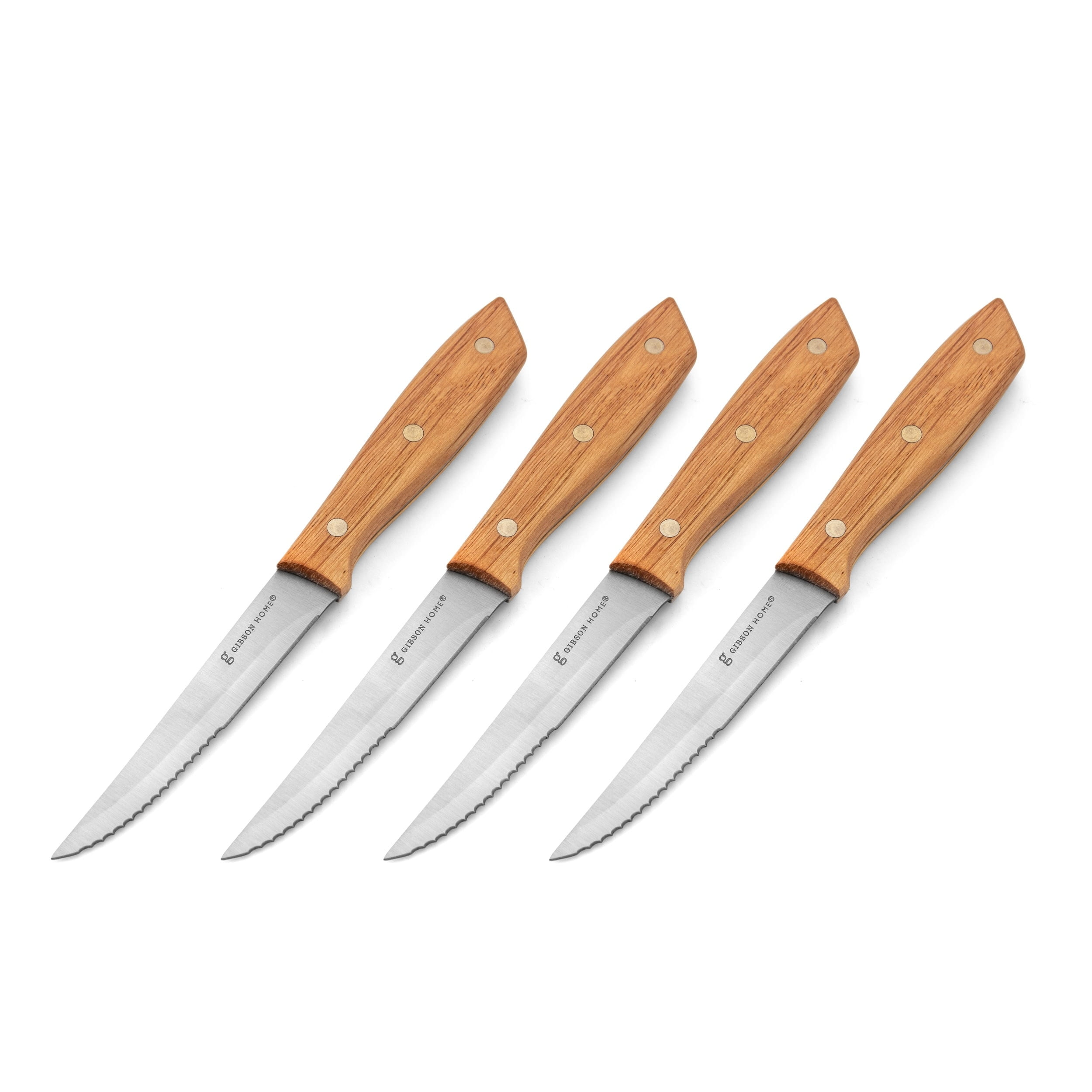 Gibson Home Seward Steak Knives Set, Stainless Steel, Set of 4, with Brown Wooden Handle