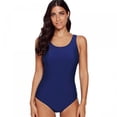 thumbnail image 1 of Womens One Piece Bathing Suits Color Block Print Criss Cross Back Swimsuits Athletic Swimwear, Dark Blue, L, 1 of 5
