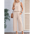 thumbnail image 5 of Women'S Summer 2 Piece Outfits Sleeveless Round Neck Tank Crop Basic Top Wide Leg Pants Set with Pockets L, 5 of 6