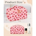 thumbnail image 3 of Gemfits Makeup Bag Travel Cosmetic Bag Make Up Bags Cute Women Girl Large Capacity Big Medium Leather Aesthetic Foldable Open Flat Zip, Strawberry, 3 of 6