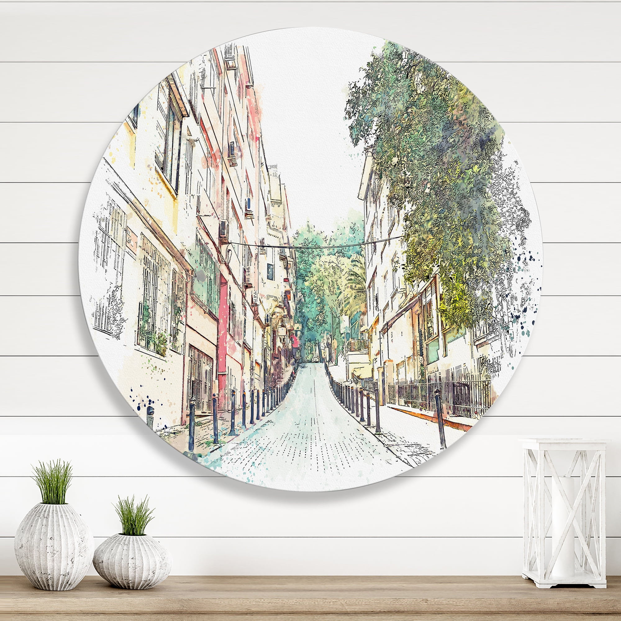 Designart 'Traditional Street In City Istanbul' Traditional Circle Metal Wall Art 11x11 - Disc of 11