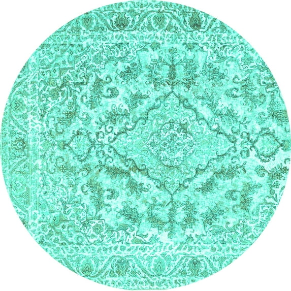 Ahgly Company Machine Washable Indoor Round Persian Turquoise Blue Traditional Area Rugs, 6' Round