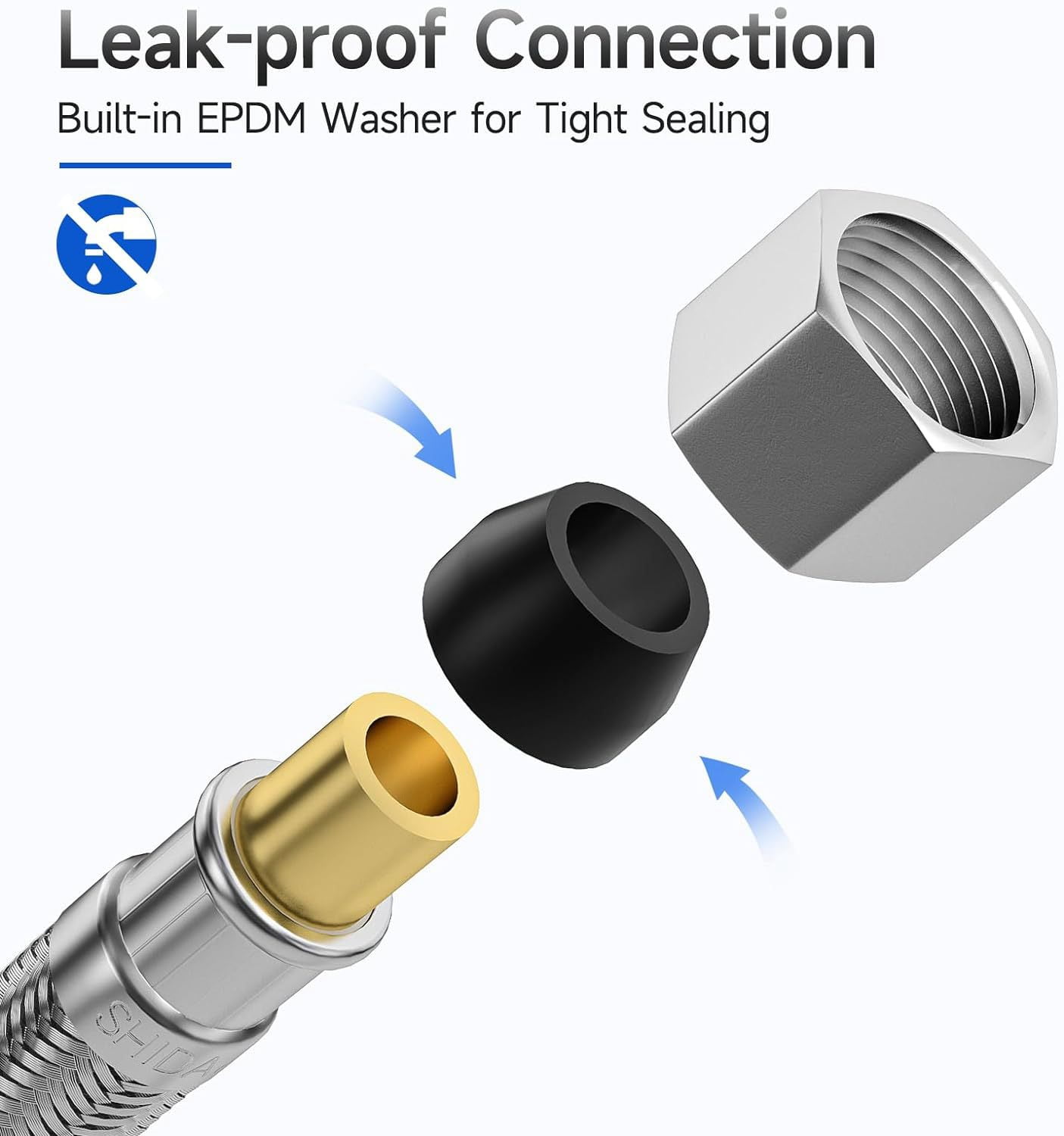Braided Stainless Steel Ice Maker Water Supply Hose - 6 Ft - Universal 1/4" Connectors from