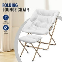 OSM Square Saucer Chair with Ottoman, Furry Cozy Seat for Teens Adults with Gold Metal Frame & Non-Slip Pad, Oversized Room Chair for Bedroom, Living Room & Dorm (White)