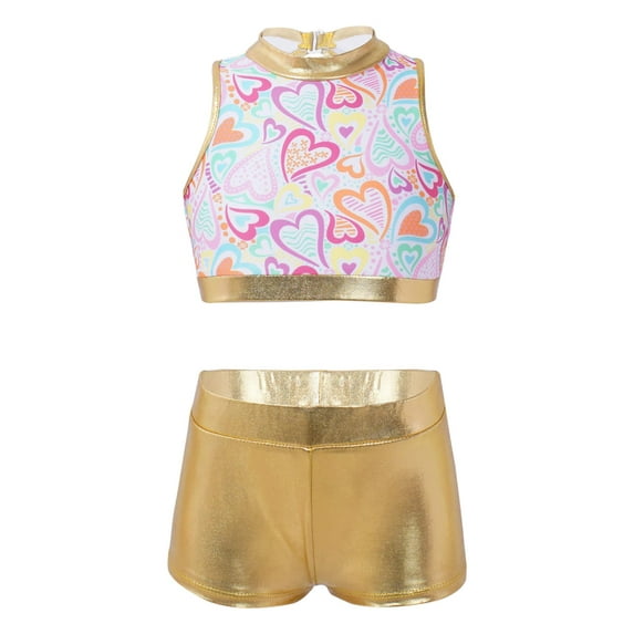 iiniim Kids Girls Shiny Sequins Hip-hop Jazz Dance Costumes Crop Top with Bottoms Set