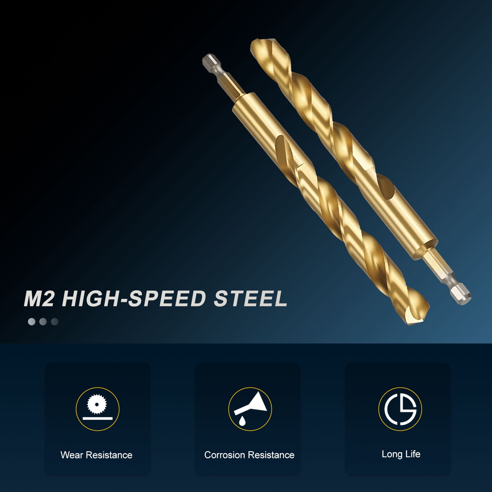 Uxcell 12.5mm Hex Shank Drill Bit, M2 High-Speed Steel Bits Quick Change Design for Impact Driver 135° Titanium Nitride TiN Coated for Stainless Steel Hard Metal - 2 Pack