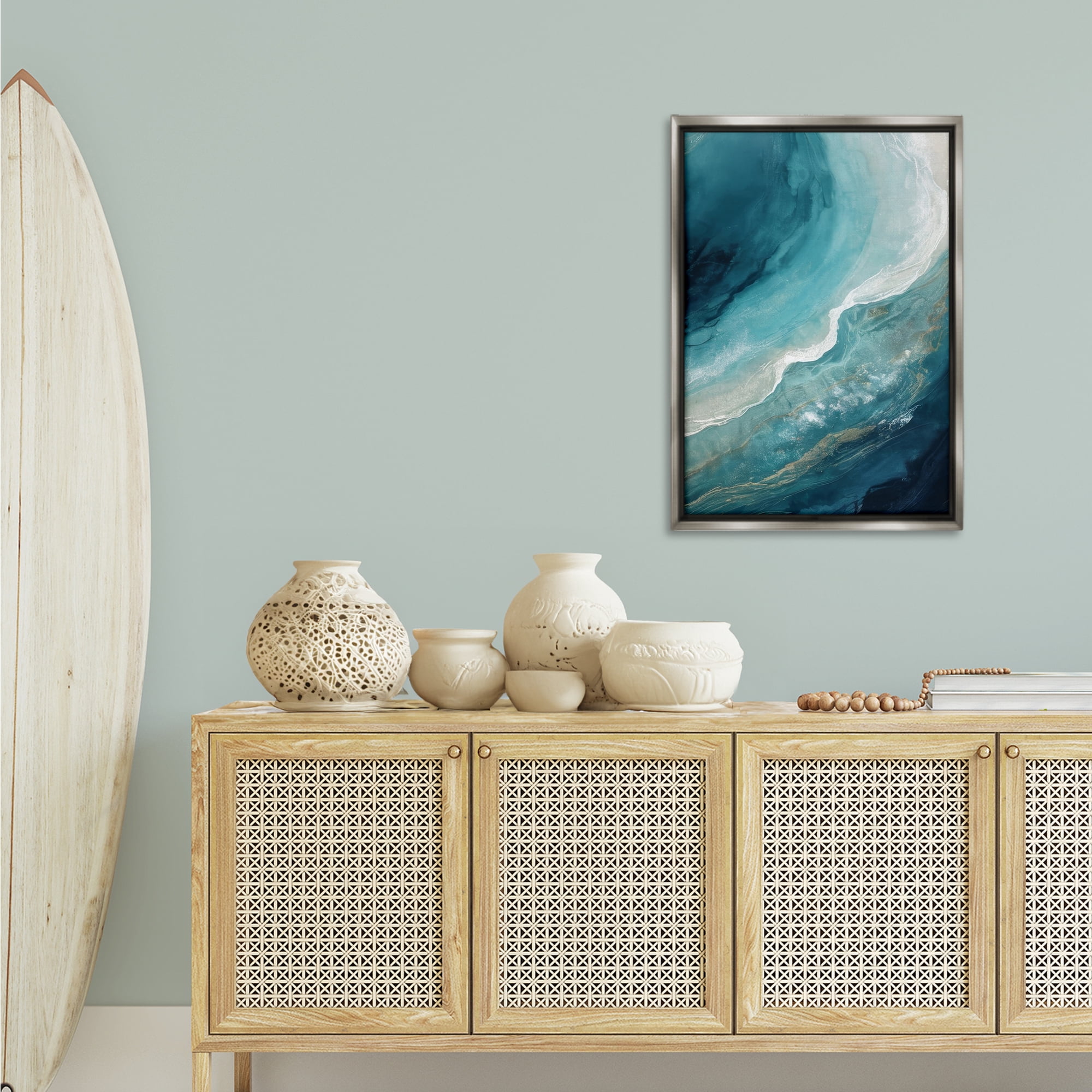 Stupell Industries Splashing Marine Currents Coastal Painting Gray Floater Framed Canvas Art Print Wall Art, 21 x 31