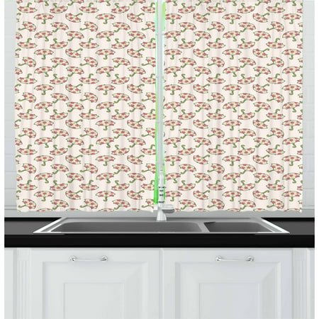 Green Flowered Curtains Umbrella Curtains 2 Panels Set, Spring Open Parasols with Pink Flowered Canopies Feminine Accessories, Window Drapes for Living Room Bedroom, 55W X 39L Inches, Pale Green Pink Beige, by Ambesonne ()