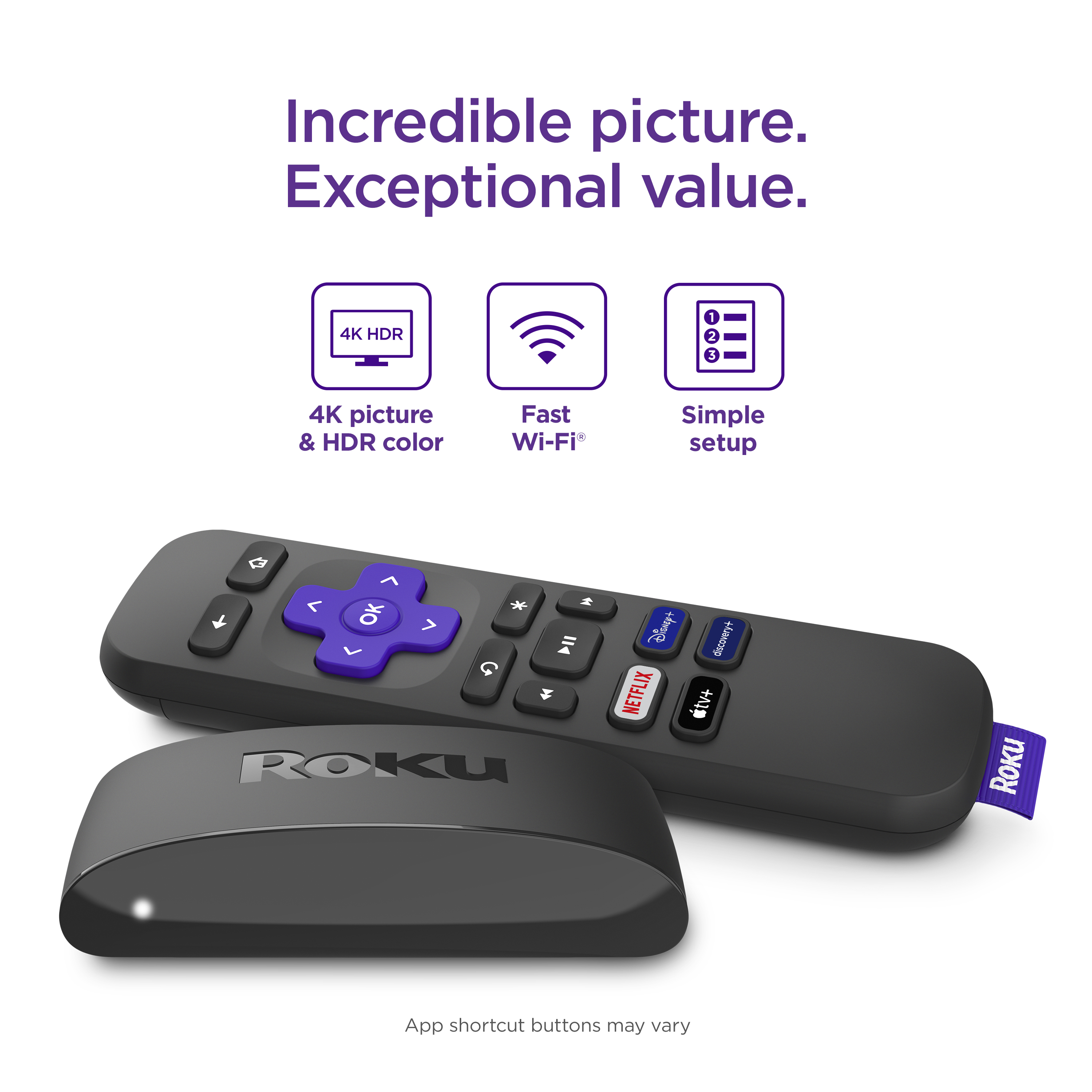 Roku Express 4K | Streaming Player HD/4K/HDR with Standard Remote featuring Shortcut Buttons - image 3 of 11
