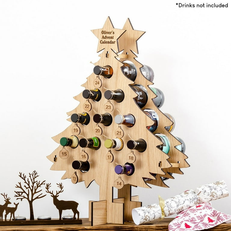 YOLAI Wine Advent Calendar Wooden Christmas Countdown Wine Rack Ornaments  24 Bottle Wine Holder Countertop Freest anding Xmas Tree Wine Bottles St  and Home Wooden Ornaments Craft D - Walmart.com