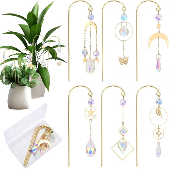 XIBUFE Crystal Suncatcher, 6 Pack Garden Suncatchers Small Trellis for Potted Plants Indoor Plant Trellis Sun Catchers Decoration for Garden Home Window