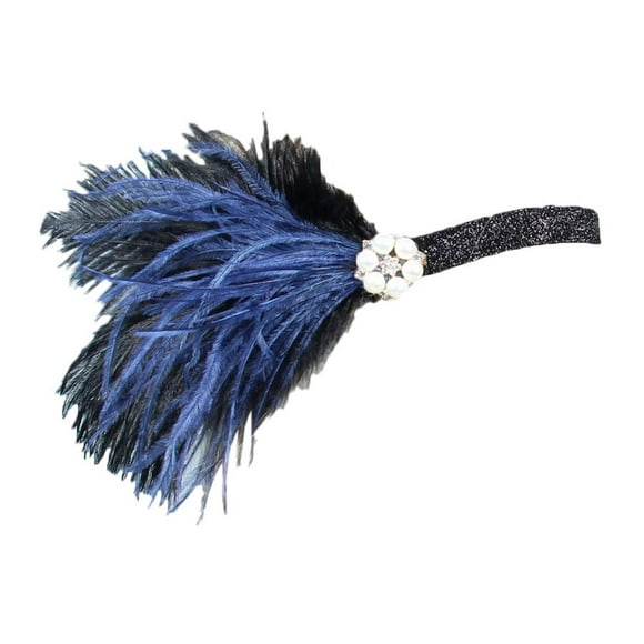 xxxiticat Women's 1920s Great Gatsby Feather Headband Bridal Accessories Wedding Halloween Party Crystal Flapper Headpiece(BEF)